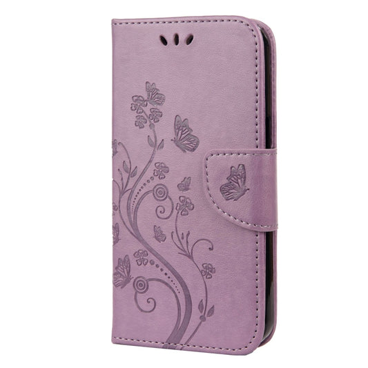 For iPhone 13 Pro Max Butterfly Flower Pattern Horizontal Flip Leather Case with Holder & Card Slots & Wallet (Light Purple) by buy2fix