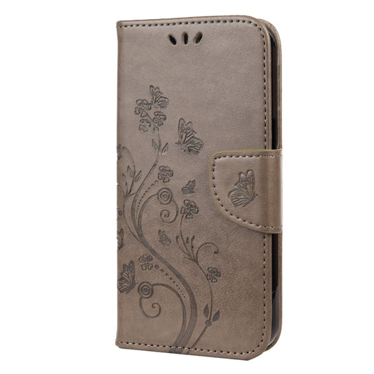 For iPhone 13 Pro Max Butterfly Flower Pattern Horizontal Flip Leather Case with Holder & Card Slots & Wallet (Grey) by buy2fix