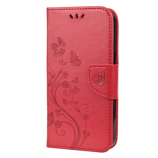 For iPhone 13 Pro Max Butterfly Flower Pattern Horizontal Flip Leather Case with Holder & Card Slots & Wallet (Red) by buy2fix