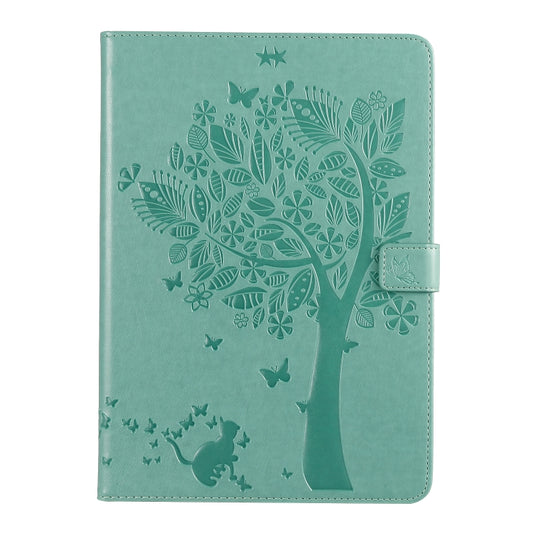 For iPad 10.2 / Pro 10.5 / Air 2019 Pressed Printing Cat and Tree Pattern Horizontal Flip Leather Case with Holder & Card Slots & Wallet(Green) - iPad Air (2019) Cases by buy2fix | Online Shopping UK | buy2fix