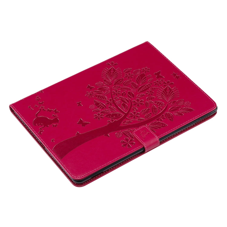 For iPad 10.2 / Pro 10.5 / Air 2019 Pressed Printing Cat and Tree Pattern Horizontal Flip Leather Case with Holder & Card Slots & Wallet(Rose Red) - iPad Air (2019) Cases by buy2fix | Online Shopping UK | buy2fix