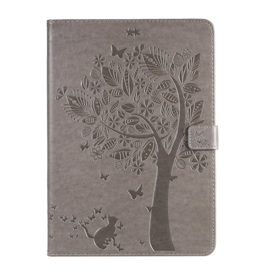 For iPad 10.2 / Pro 10.5 / Air 2019 Pressed Printing Cat and Tree Pattern Horizontal Flip Leather Case with Holder & Card Slots & Wallet(Grey) - iPad Air (2019) Cases by buy2fix | Online Shopping UK | buy2fix