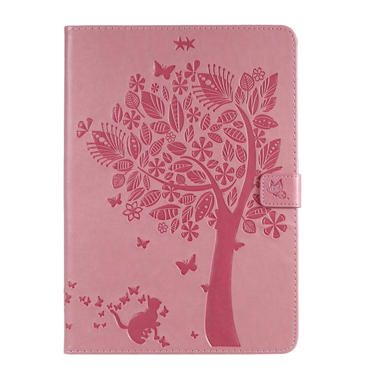 For iPad 10.2 / Pro 10.5 / Air 2019 Pressed Printing Cat and Tree Pattern Horizontal Flip Leather Case with Holder & Card Slots & Wallet(Pink) - iPad Air (2019) Cases by buy2fix | Online Shopping UK | buy2fix