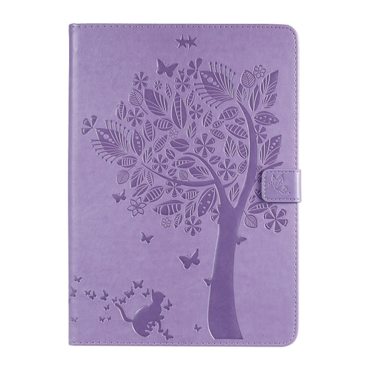 For iPad 10.2 / Pro 10.5 / Air 2019 Pressed Printing Cat and Tree Pattern Horizontal Flip Leather Case with Holder & Card Slots & Wallet(Purple) - iPad Air (2019) Cases by buy2fix | Online Shopping UK | buy2fix