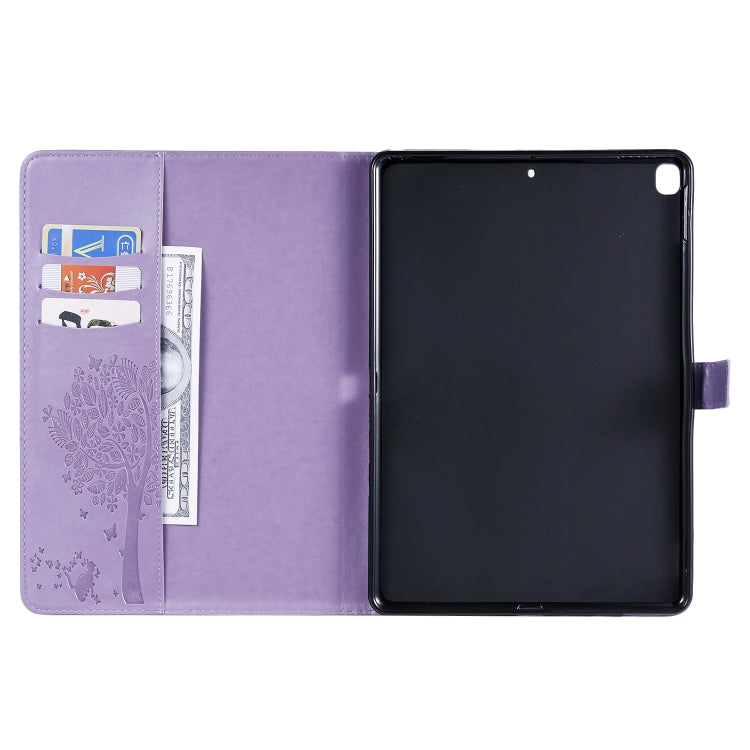 For iPad 10.2 / Pro 10.5 / Air 2019 Pressed Printing Cat and Tree Pattern Horizontal Flip Leather Case with Holder & Card Slots & Wallet(Purple) - iPad Air (2019) Cases by buy2fix | Online Shopping UK | buy2fix