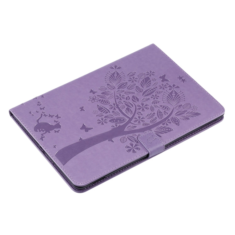 For iPad 10.2 / Pro 10.5 / Air 2019 Pressed Printing Cat and Tree Pattern Horizontal Flip Leather Case with Holder & Card Slots & Wallet(Purple) - iPad Air (2019) Cases by buy2fix | Online Shopping UK | buy2fix