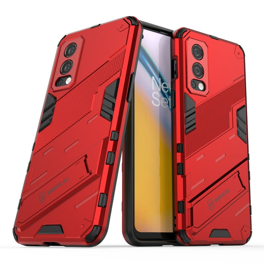 For OnePlus Nord 2 5G Punk Armor 2 in 1 PC + TPU Shockproof Case with Invisible Holder(Red) by buy2fix