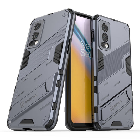 For OnePlus Nord 2 5G Punk Armor 2 in 1 PC + TPU Shockproof Case with Invisible Holder(Grey) by buy2fix