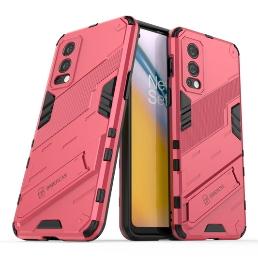 For OnePlus Nord 2 5G Punk Armor 2 in 1 PC + TPU Shockproof Case with Invisible Holder(Light Red) by buy2fix