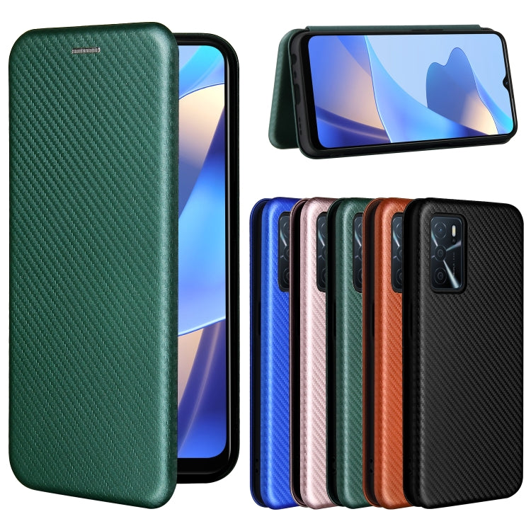 For OPPO A16 Carbon Fiber Texture Horizontal Flip TPU + PC + PU Leather Case with Card Slot(Green) by buy2fix