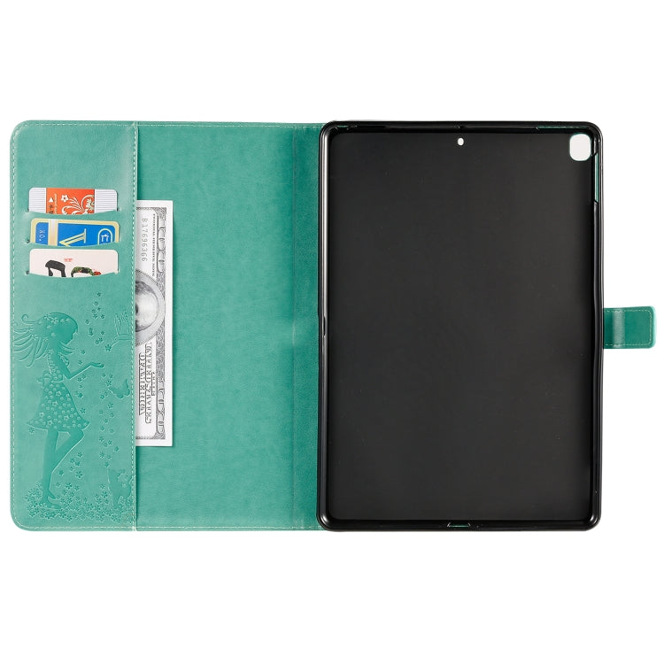 For iPad 10.2 / Pro 10.5 / Air 2019 Pressed Printing Woman and Cat Pattern Horizontal Flip Leather Case with Holder & Card Slots & Wallet(Green) - iPad Air (2019) Cases by buy2fix | Online Shopping UK | buy2fix