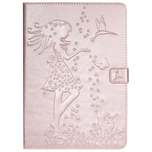 For iPad 10.2 / Pro 10.5 / Air 2019 Pressed Printing Woman and Cat Pattern Horizontal Flip Leather Case with Holder & Card Slots & Wallet(Rose Gold) - iPad Air (2019) Cases by buy2fix | Online Shopping UK | buy2fix
