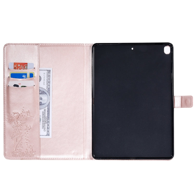 For iPad 10.2 / Pro 10.5 / Air 2019 Pressed Printing Woman and Cat Pattern Horizontal Flip Leather Case with Holder & Card Slots & Wallet(Rose Gold) - iPad Air (2019) Cases by buy2fix | Online Shopping UK | buy2fix