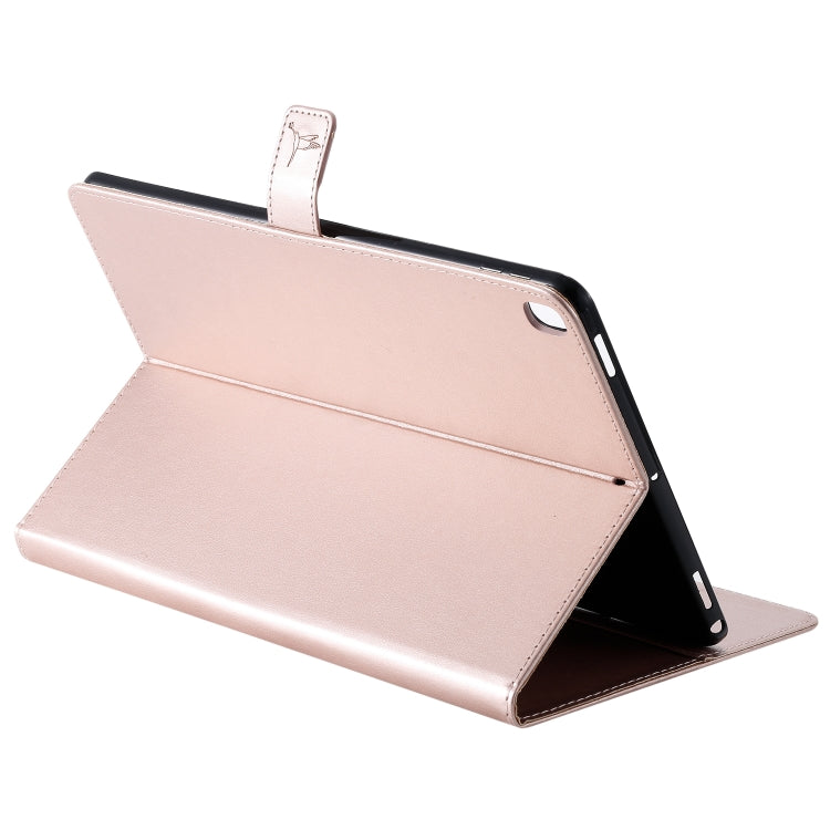 For iPad 10.2 / Pro 10.5 / Air 2019 Pressed Printing Woman and Cat Pattern Horizontal Flip Leather Case with Holder & Card Slots & Wallet(Rose Gold) - iPad Air (2019) Cases by buy2fix | Online Shopping UK | buy2fix