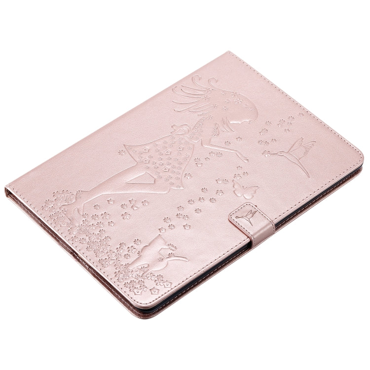 For iPad 10.2 / Pro 10.5 / Air 2019 Pressed Printing Woman and Cat Pattern Horizontal Flip Leather Case with Holder & Card Slots & Wallet(Rose Gold) - iPad Air (2019) Cases by buy2fix | Online Shopping UK | buy2fix