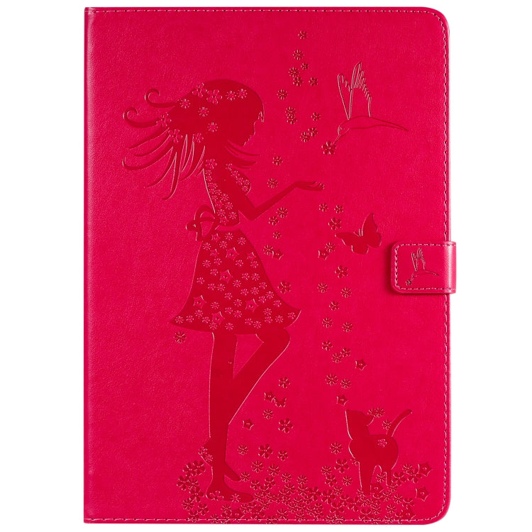 For iPad 10.2 / Pro 10.5 / Air 2019 Pressed Printing Woman and Cat Pattern Horizontal Flip Leather Case with Holder & Card Slots & Wallet(Rose Red) - iPad Air (2019) Cases by buy2fix | Online Shopping UK | buy2fix