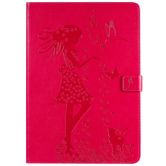 For iPad 10.2 / Pro 10.5 / Air 2019 Pressed Printing Woman and Cat Pattern Horizontal Flip Leather Case with Holder & Card Slots & Wallet(Rose Red) - iPad Air (2019) Cases by buy2fix | Online Shopping UK | buy2fix