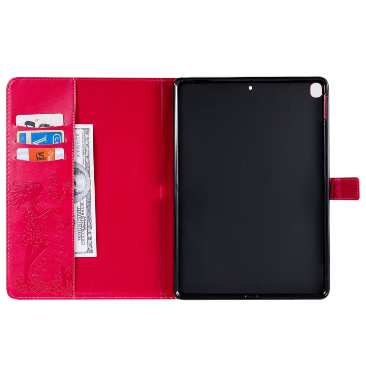 For iPad 10.2 / Pro 10.5 / Air 2019 Pressed Printing Woman and Cat Pattern Horizontal Flip Leather Case with Holder & Card Slots & Wallet(Rose Red) - iPad Air (2019) Cases by buy2fix | Online Shopping UK | buy2fix