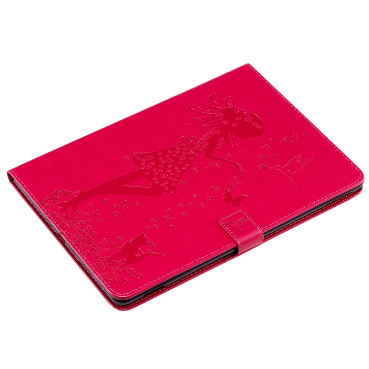 For iPad 10.2 / Pro 10.5 / Air 2019 Pressed Printing Woman and Cat Pattern Horizontal Flip Leather Case with Holder & Card Slots & Wallet(Rose Red) - iPad Air (2019) Cases by buy2fix | Online Shopping UK | buy2fix