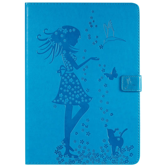 For iPad 10.2 / Pro 10.5 / Air 2019 Pressed Printing Woman and Cat Pattern Horizontal Flip Leather Case with Holder & Card Slots & Wallet(Blue) - iPad Air (2019) Cases by buy2fix | Online Shopping UK | buy2fix