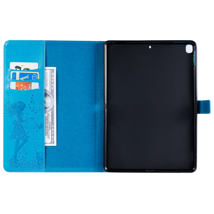 For iPad 10.2 / Pro 10.5 / Air 2019 Pressed Printing Woman and Cat Pattern Horizontal Flip Leather Case with Holder & Card Slots & Wallet(Blue) - iPad Air (2019) Cases by buy2fix | Online Shopping UK | buy2fix