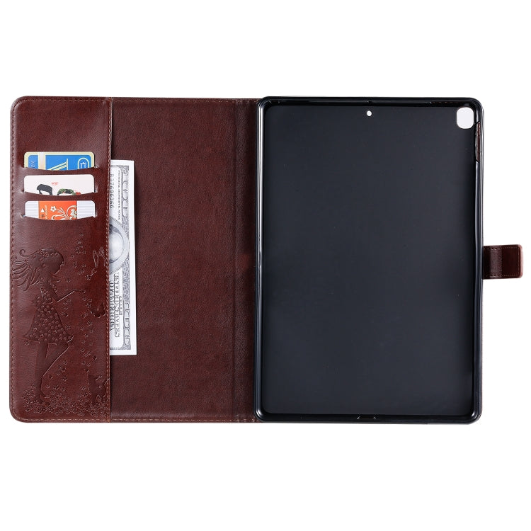 For iPad 10.2 / Pro 10.5 / Air 2019 Pressed Printing Woman and Cat Pattern Horizontal Flip Leather Case with Holder & Card Slots & Wallet(Brown) - iPad Air (2019) Cases by buy2fix | Online Shopping UK | buy2fix