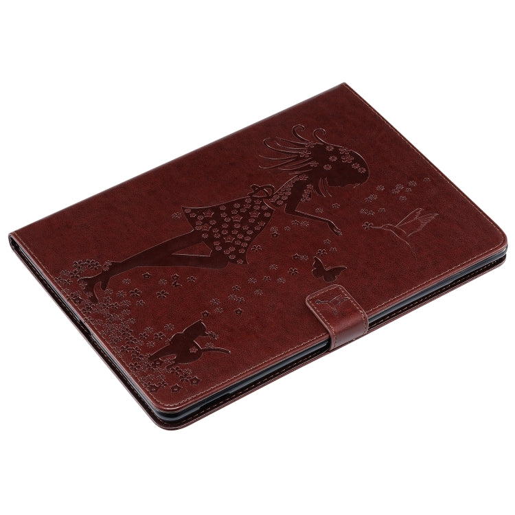 For iPad 10.2 / Pro 10.5 / Air 2019 Pressed Printing Woman and Cat Pattern Horizontal Flip Leather Case with Holder & Card Slots & Wallet(Brown) - iPad Air (2019) Cases by buy2fix | Online Shopping UK | buy2fix