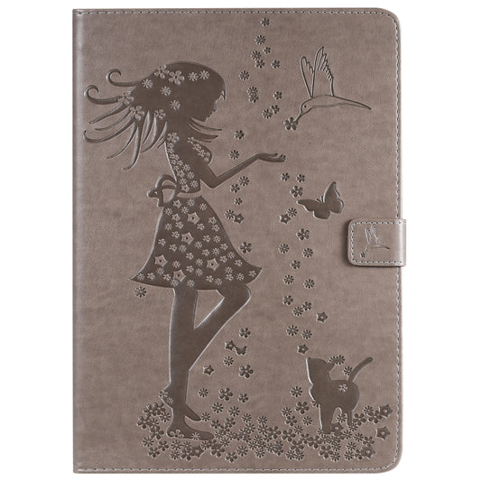 For iPad 10.2 / Pro 10.5 / Air 2019 Pressed Printing Woman and Cat Pattern Horizontal Flip Leather Case with Holder & Card Slots & Wallet(Grey) - iPad Air (2019) Cases by buy2fix | Online Shopping UK | buy2fix