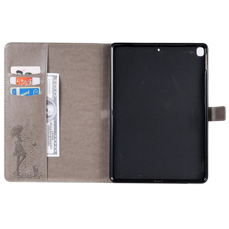 For iPad 10.2 / Pro 10.5 / Air 2019 Pressed Printing Woman and Cat Pattern Horizontal Flip Leather Case with Holder & Card Slots & Wallet(Grey) - iPad Air (2019) Cases by buy2fix | Online Shopping UK | buy2fix