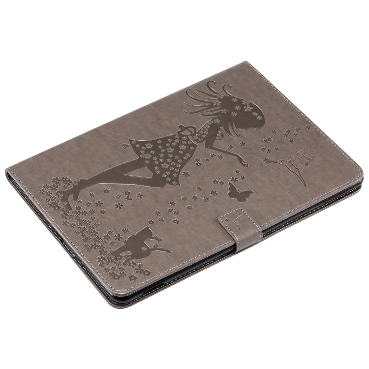 For iPad 10.2 / Pro 10.5 / Air 2019 Pressed Printing Woman and Cat Pattern Horizontal Flip Leather Case with Holder & Card Slots & Wallet(Grey) - iPad Air (2019) Cases by buy2fix | Online Shopping UK | buy2fix