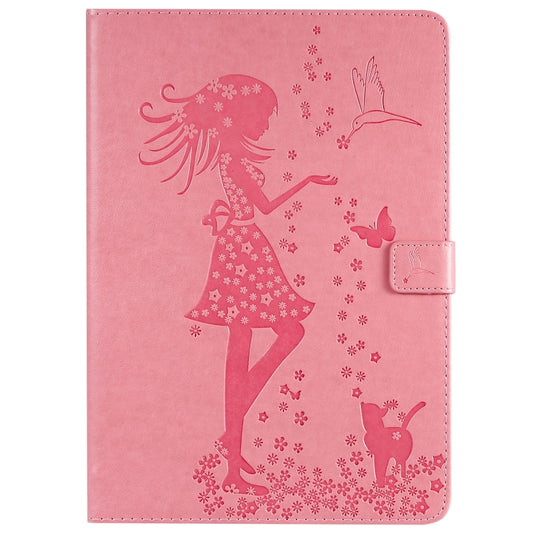 For iPad 10.2 / Pro 10.5 / Air 2019 Pressed Printing Woman and Cat Pattern Horizontal Flip Leather Case with Holder & Card Slots & Wallet(Pink) - iPad Air (2019) Cases by buy2fix | Online Shopping UK | buy2fix