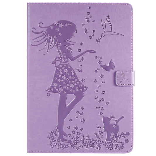 For iPad 10.2 / Pro 10.5 / Air 2019 Pressed Printing Woman and Cat Pattern Horizontal Flip Leather Case with Holder & Card Slots & Wallet(Purple) - iPad Air (2019) Cases by buy2fix | Online Shopping UK | buy2fix