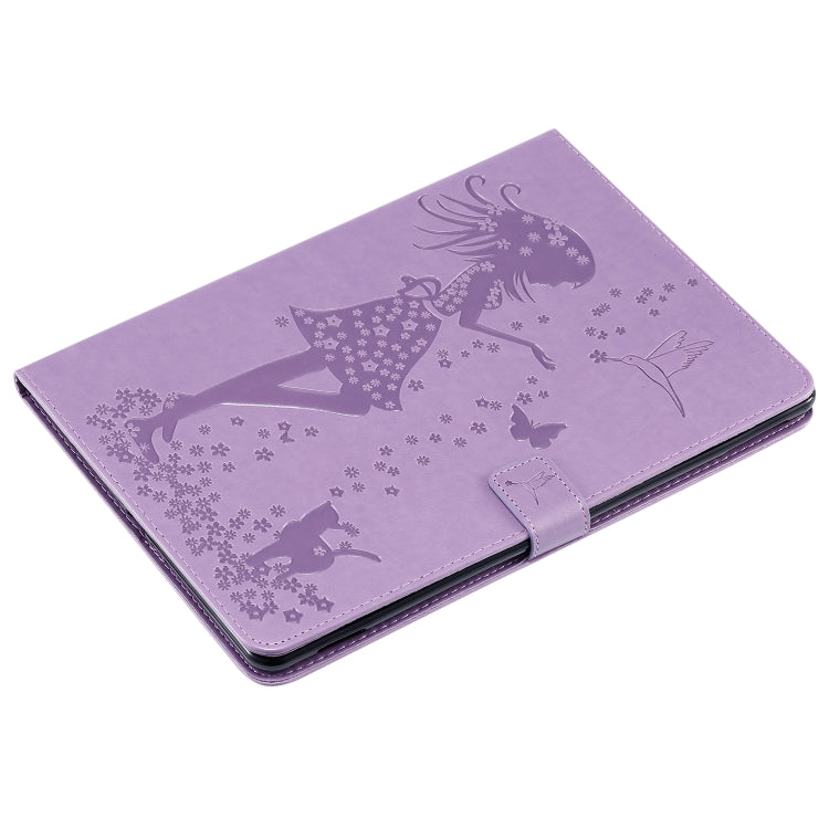 For iPad 10.2 / Pro 10.5 / Air 2019 Pressed Printing Woman and Cat Pattern Horizontal Flip Leather Case with Holder & Card Slots & Wallet(Purple) - iPad Air (2019) Cases by buy2fix | Online Shopping UK | buy2fix