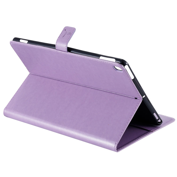 For iPad 10.2 / Pro 10.5 / Air 2019 Pressed Printing Woman and Cat Pattern Horizontal Flip Leather Case with Holder & Card Slots & Wallet(Purple) - iPad Air (2019) Cases by buy2fix | Online Shopping UK | buy2fix