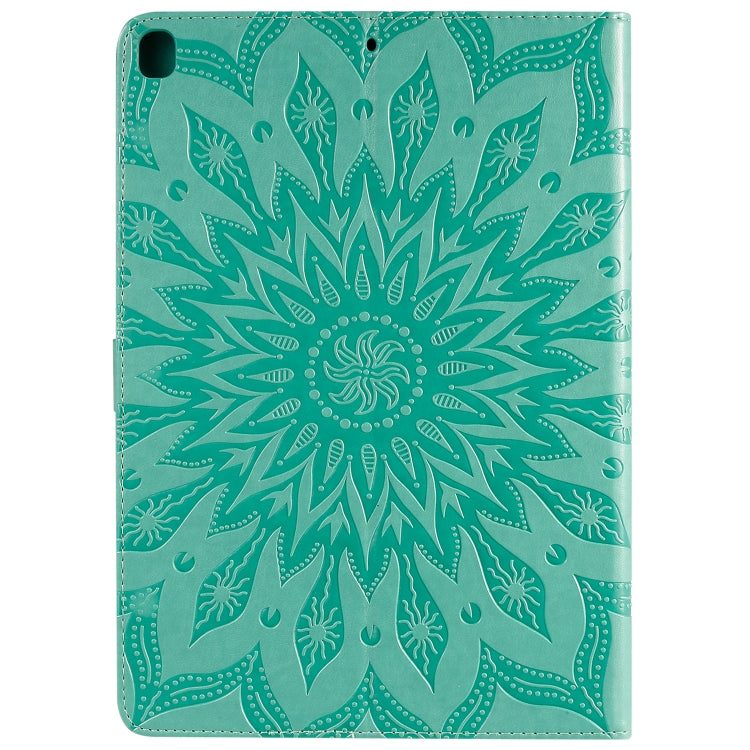 For iPad 10.2 / Pro 10.5 / Air 2019 Pressed Printing Sun Flower Pattern Horizontal Flip Leather Case with Holder & Card Slots & Wallet(Green) - iPad Air (2019) Cases by buy2fix | Online Shopping UK | buy2fix