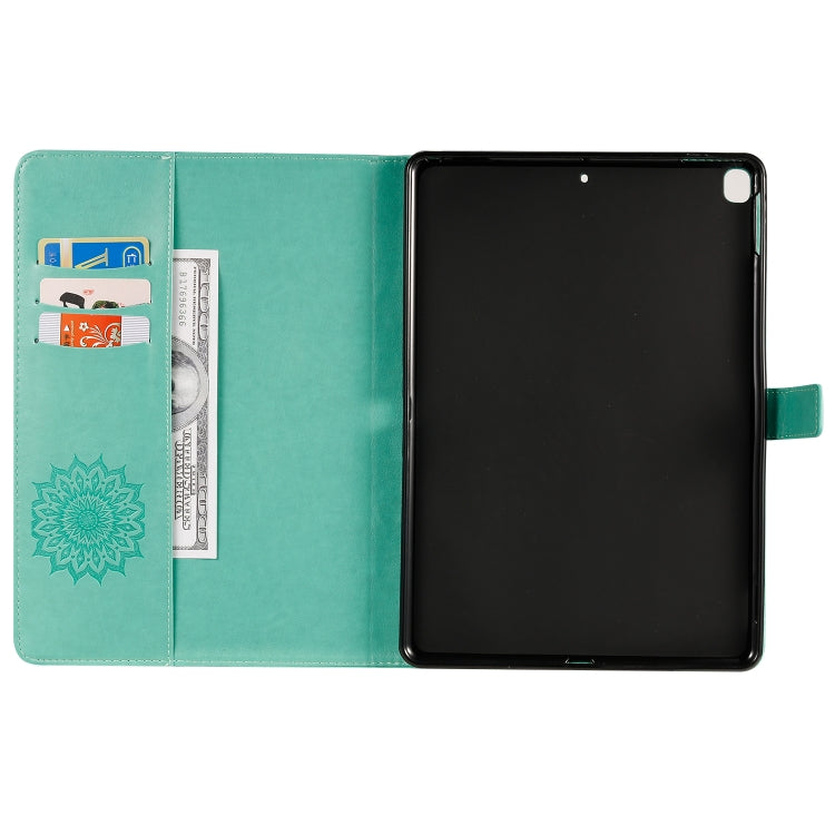 For iPad 10.2 / Pro 10.5 / Air 2019 Pressed Printing Sun Flower Pattern Horizontal Flip Leather Case with Holder & Card Slots & Wallet(Green) - iPad Air (2019) Cases by buy2fix | Online Shopping UK | buy2fix