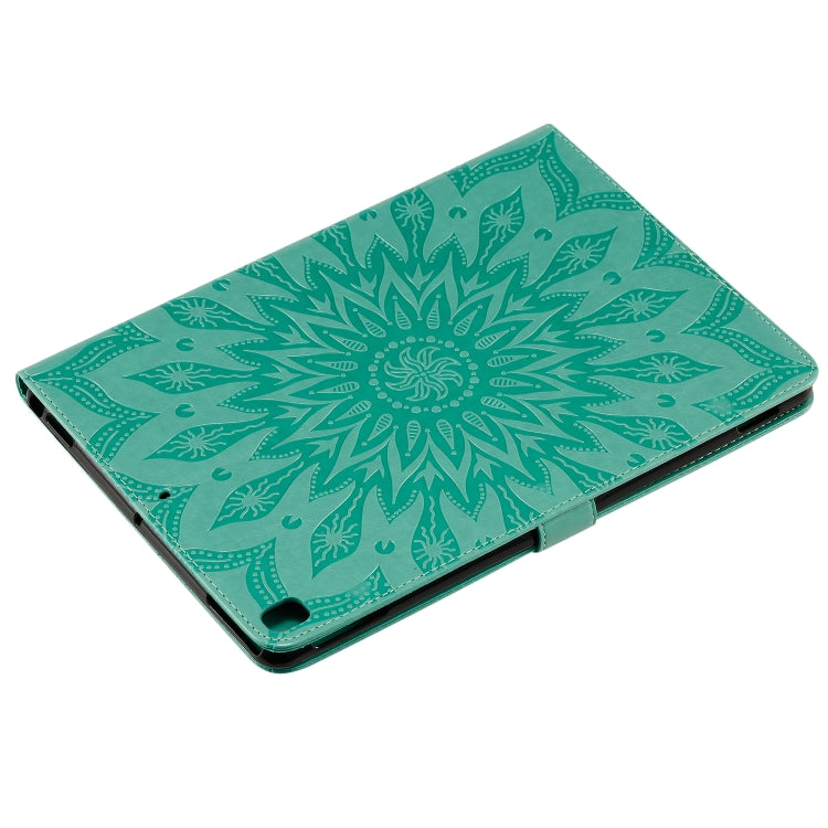 For iPad 10.2 / Pro 10.5 / Air 2019 Pressed Printing Sun Flower Pattern Horizontal Flip Leather Case with Holder & Card Slots & Wallet(Green) - iPad Air (2019) Cases by buy2fix | Online Shopping UK | buy2fix