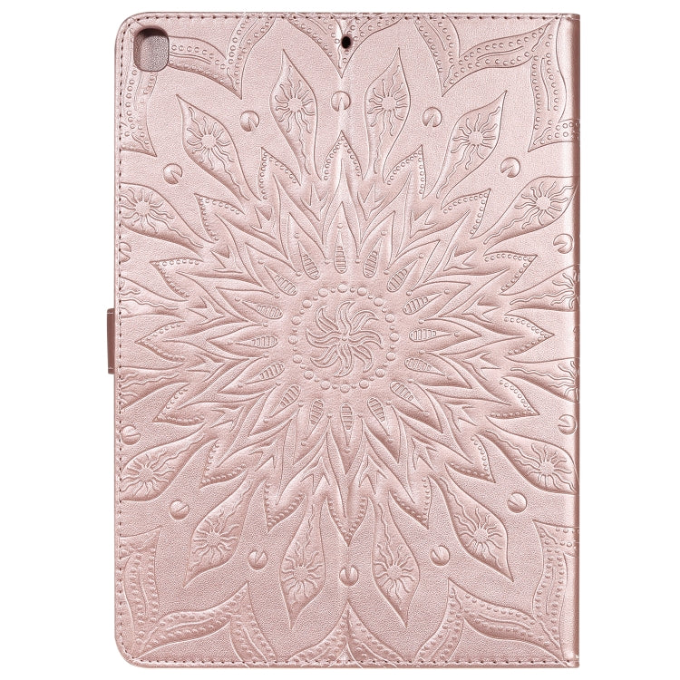 For iPad 10.2 / Pro 10.5 / Air 2019 Pressed Printing Sun Flower Pattern Horizontal Flip Leather Case with Holder & Card Slots & Wallet(Rose Gold) - iPad Air (2019) Cases by buy2fix | Online Shopping UK | buy2fix