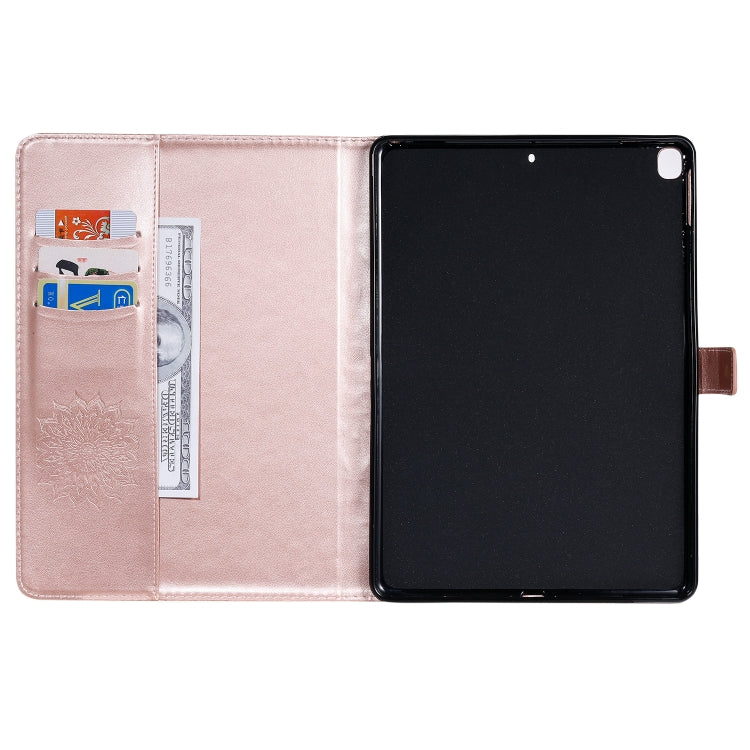 For iPad 10.2 / Pro 10.5 / Air 2019 Pressed Printing Sun Flower Pattern Horizontal Flip Leather Case with Holder & Card Slots & Wallet(Rose Gold) - iPad Air (2019) Cases by buy2fix | Online Shopping UK | buy2fix