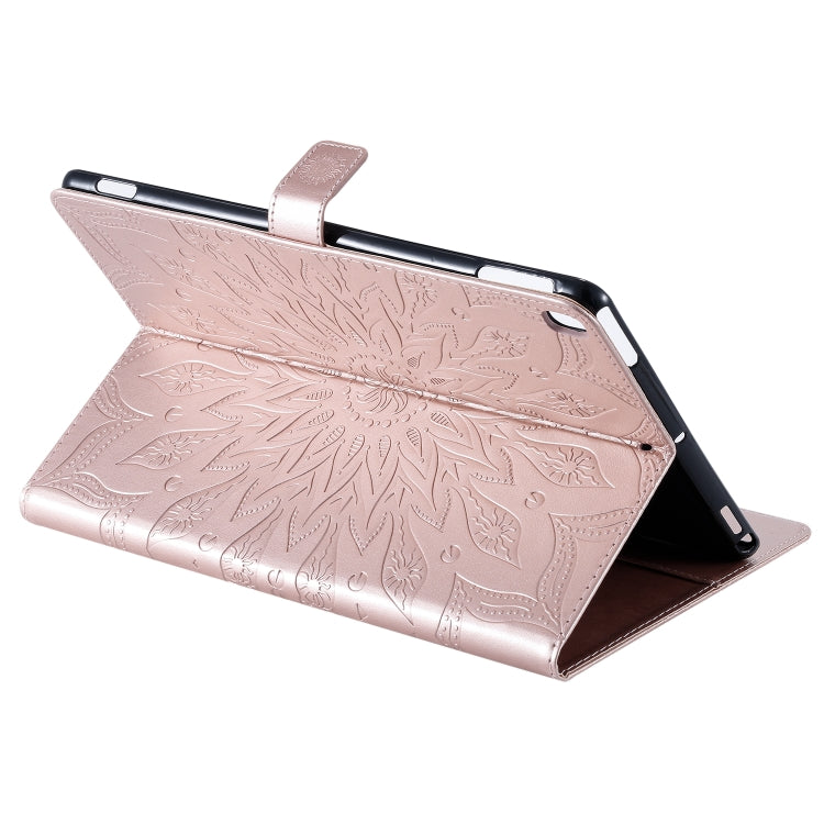 For iPad 10.2 / Pro 10.5 / Air 2019 Pressed Printing Sun Flower Pattern Horizontal Flip Leather Case with Holder & Card Slots & Wallet(Rose Gold) - iPad Air (2019) Cases by buy2fix | Online Shopping UK | buy2fix