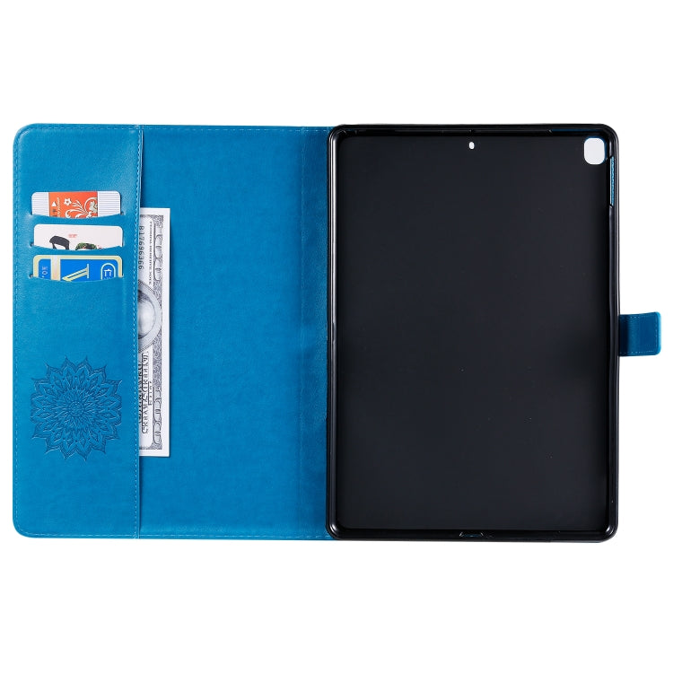 For iPad 10.2 / Pro 10.5 / Air 2019 Pressed Printing Sun Flower Pattern Horizontal Flip Leather Case with Holder & Card Slots & Wallet(Blue) - iPad Air (2019) Cases by buy2fix | Online Shopping UK | buy2fix