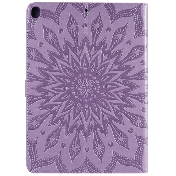 For iPad 10.2 / Pro 10.5 / Air 2019 Pressed Printing Sun Flower Pattern Horizontal Flip Leather Case with Holder & Card Slots & Wallet(Purple) - iPad Air (2019) Cases by buy2fix | Online Shopping UK | buy2fix