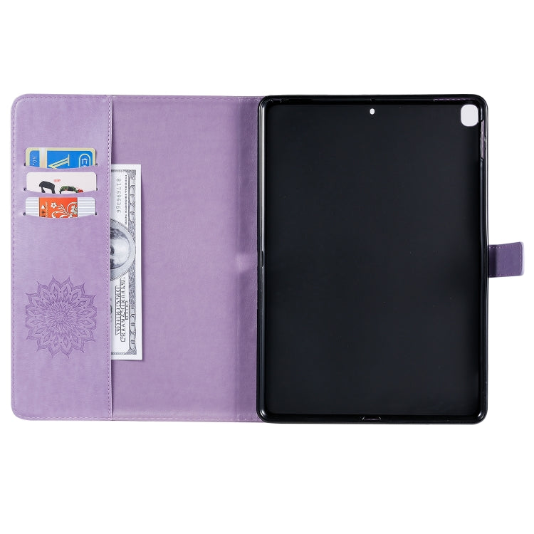 For iPad 10.2 / Pro 10.5 / Air 2019 Pressed Printing Sun Flower Pattern Horizontal Flip Leather Case with Holder & Card Slots & Wallet(Purple) - iPad Air (2019) Cases by buy2fix | Online Shopping UK | buy2fix
