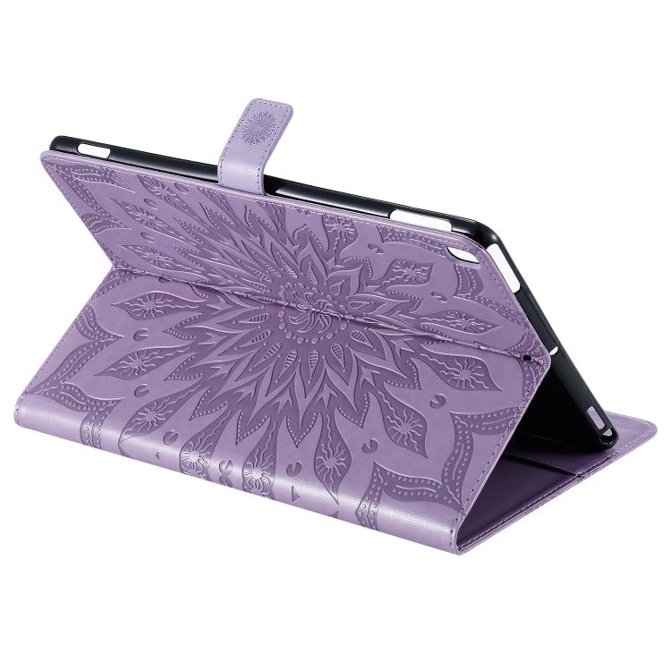 For iPad 10.2 / Pro 10.5 / Air 2019 Pressed Printing Sun Flower Pattern Horizontal Flip Leather Case with Holder & Card Slots & Wallet(Purple) - iPad Air (2019) Cases by buy2fix | Online Shopping UK | buy2fix
