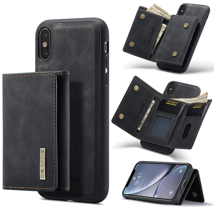 DG.MING M1 Series 3-Fold Multi Card Wallet Back Cover Shockproof Case with Holder Function For iPhone XS(Black) - by DG.MING | Online Shopping UK | buy2fix