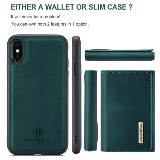 DG.MING M1 Series 3-Fold Multi Card Wallet Back Cover Shockproof Case with Holder Function For iPhone XS(Green) by DG.MING