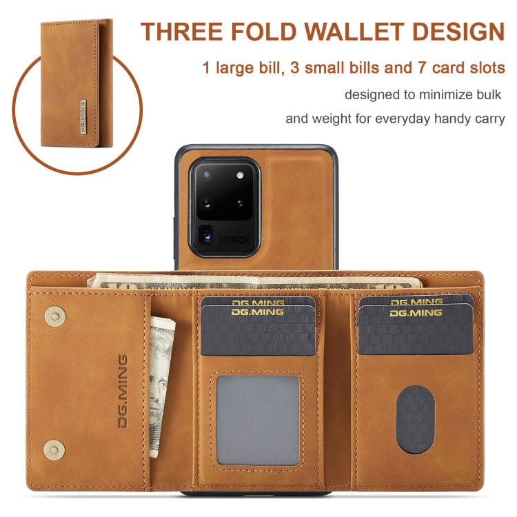 For Samsung Galaxy S20 Ultra DG.MING M1 Series 3-Fold Multi Card Wallet Back Cover Shockproof Case with Holder Function(Brown) - Galaxy Phone Cases by DG.MING | Online Shopping UK | buy2fix