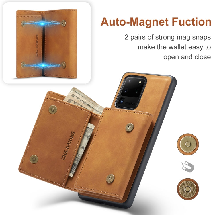 For Samsung Galaxy S20 Ultra DG.MING M1 Series 3-Fold Multi Card Wallet Back Cover Shockproof Case with Holder Function(Brown) - Galaxy Phone Cases by DG.MING | Online Shopping UK | buy2fix