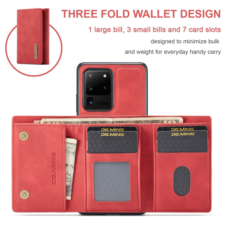 For Samsung Galaxy S20 Ultra DG.MING M1 Series 3-Fold Multi Card Wallet Back Cover Shockproof Case with Holder Function(Red) - Galaxy Phone Cases by DG.MING | Online Shopping UK | buy2fix