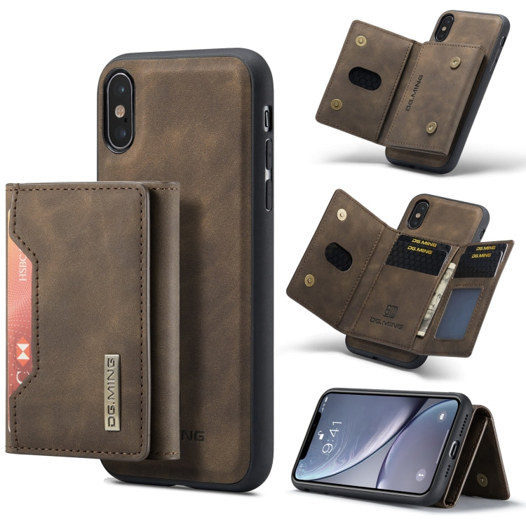 DG.MING M2 Series 3-Fold Multi Card Bag Back Cover Shockproof Case with Wallet & Holder Function For iPhone X(Coffee) - by DG.MING | Online Shopping UK | buy2fix